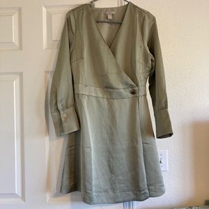 Sage Green Satin Wrap Dress (NWOT)